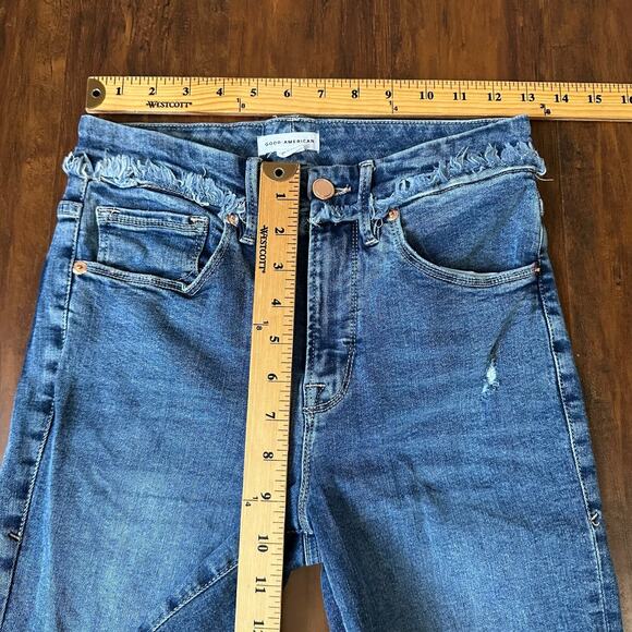 GOOD AMERICAN Skinny Jeans Blue Denim Distressed Fringed Grunge - Picture 12 of 14